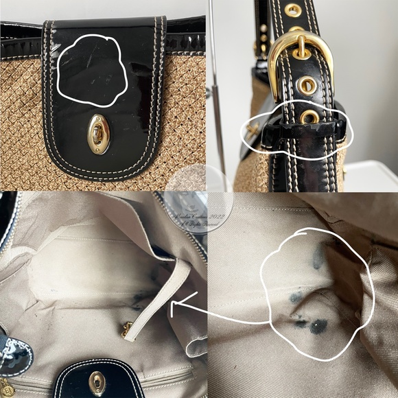 Eric Javits Bag Bucket Shoulder Bag Black Patent Leather Trim Turnlock - Picture 6 of 7